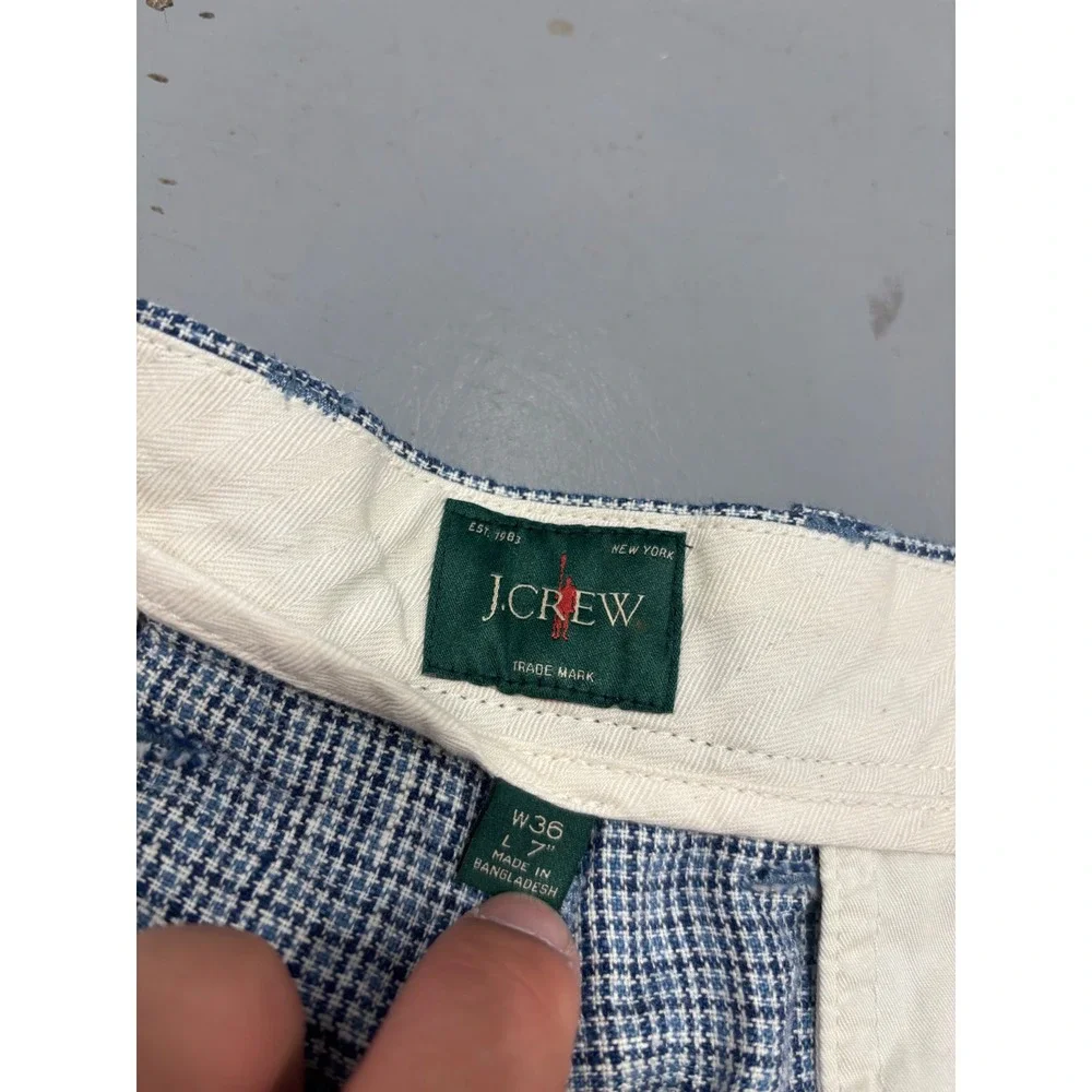 J.Crew Mens Houndstooth Shorts Blue‎ White 7 Inch Inseam Size 36 Flat Front
